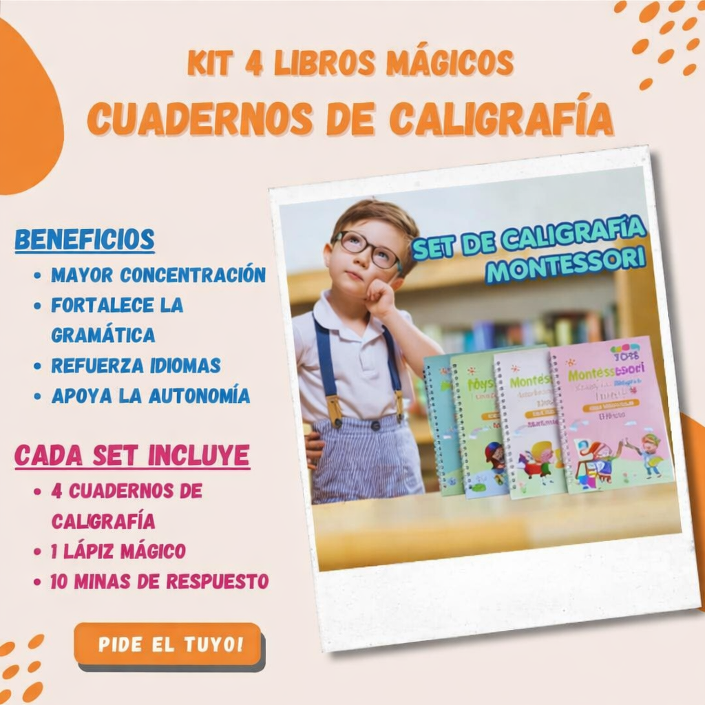NO DEJES A TU HIJO SIN SU KIT DE REGRESO A CLASES : 1 Kit de Caligrafía para Niños Escritura Mágica Set de 4 Libros + 5 Minas de Tinta Mágica por solo $59.900 SOLO HOY