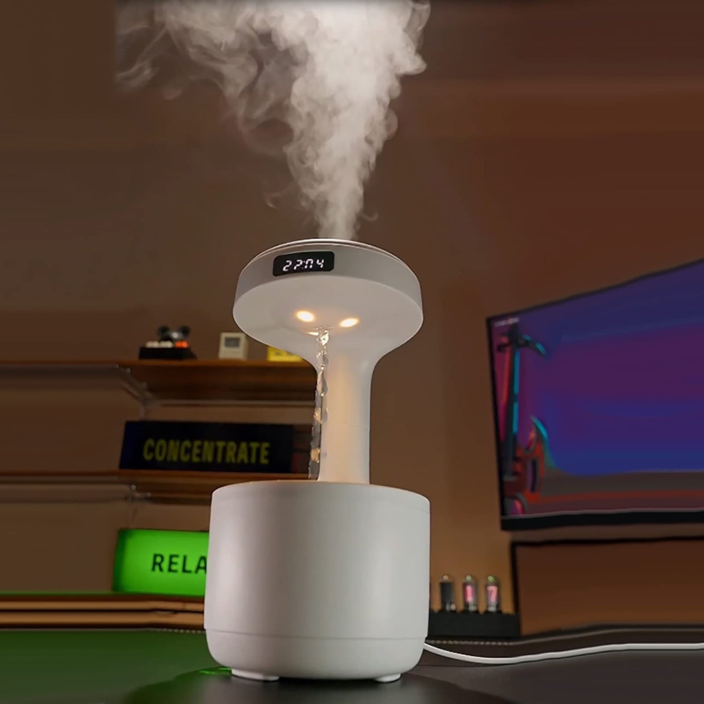 Humidificador Antigravedad: Humidificador innovador con aroma y reloj