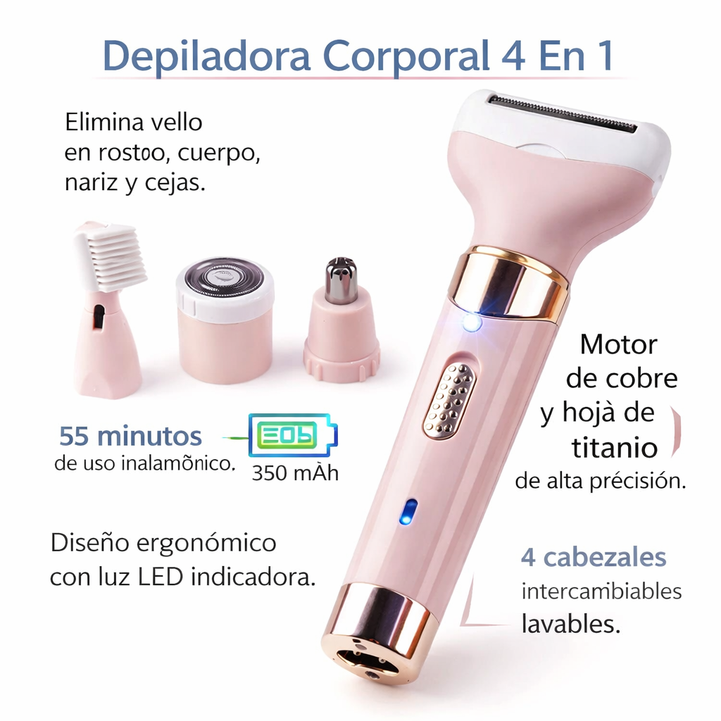 Afeitadora Eléctrica 4 en 1 — Depílate en casa sin dolor en minutos ✨ (rostro, cuerpo, cejas y nariz) 🚚 Pago contra entrega en toda Colombia