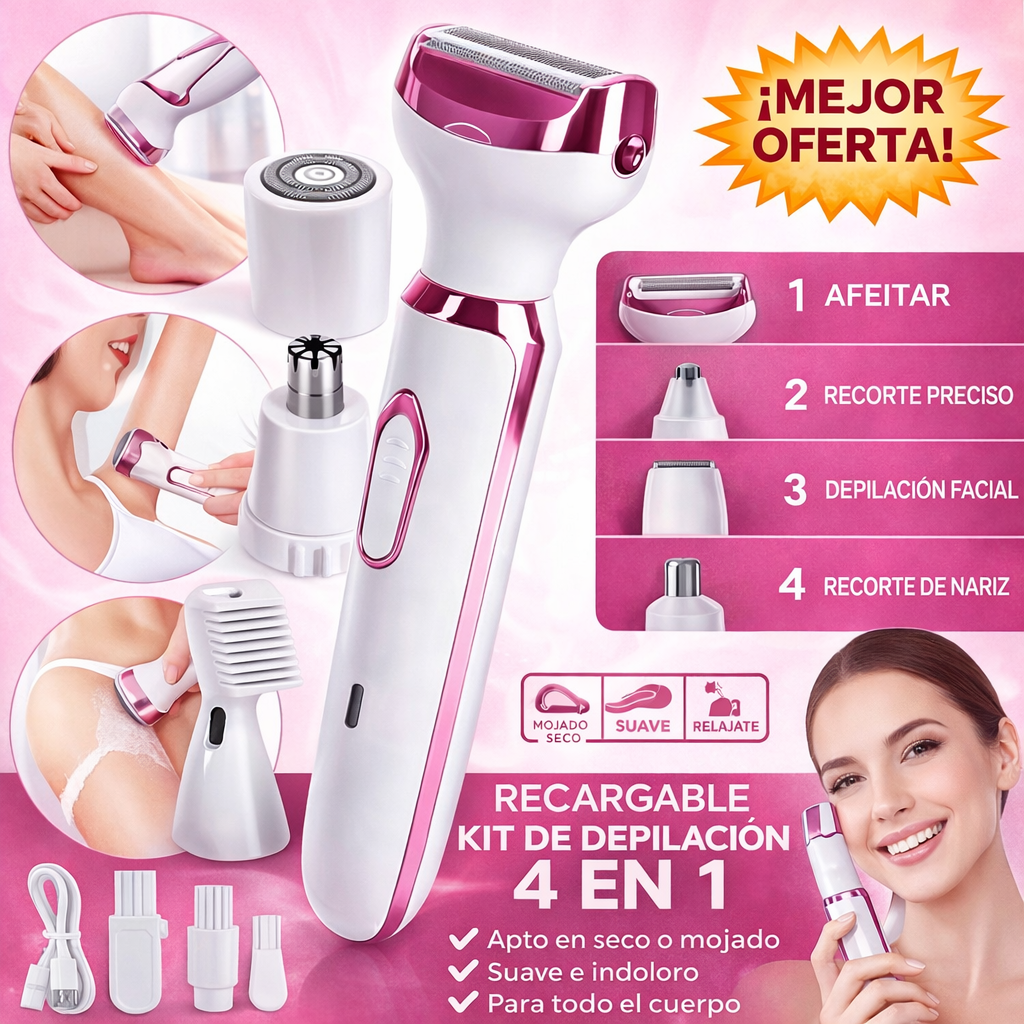 Afeitadora Eléctrica 4 en 1 — Depílate en casa sin dolor en minutos ✨ (rostro, cuerpo, cejas y nariz) 🚚 Pago contra entrega en toda Colombia