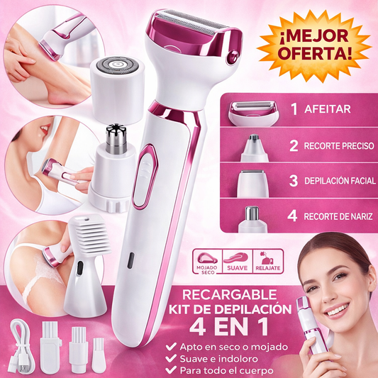 Afeitadora Eléctrica 4 en 1 — Depílate en casa sin dolor en minutos ✨ (rostro, cuerpo, cejas y nariz) 🚚 Pago contra entrega en toda Colombia