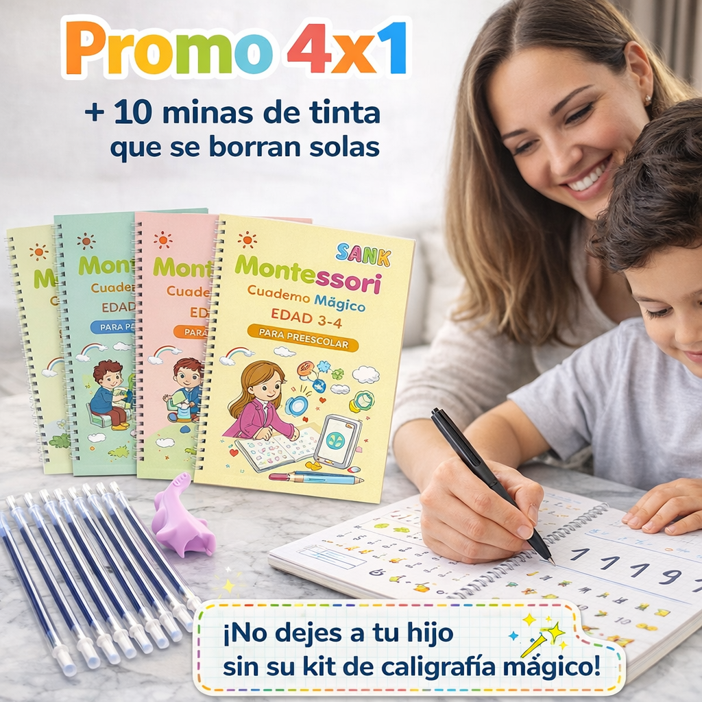 NO DEJES A TU HIJO SIN SU KIT DE REGRESO A CLASES : 1 Kit de Caligrafía para Niños Escritura Mágica Set de 4 Libros + 5 Minas de Tinta Mágica por solo $59.900 SOLO HOY